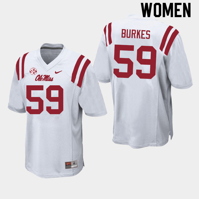 Tyler Burkes Ole Miss Rebels NCAA Women's White #59 Stitched Limited College Football Jersey WPF5858VU